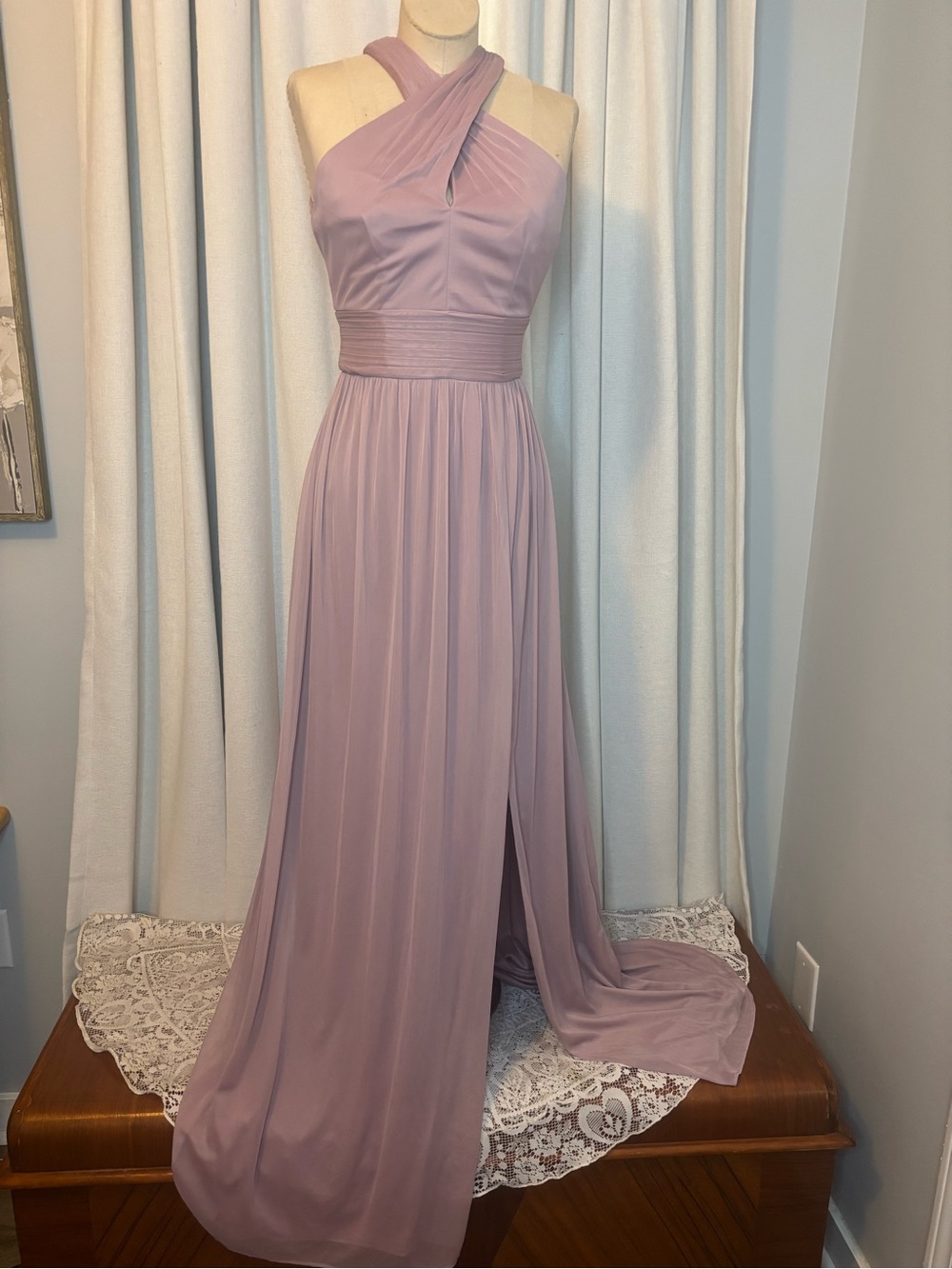 Mauve Cross-Neck Chiffon Maxi Dress David’s Bridal Size 2